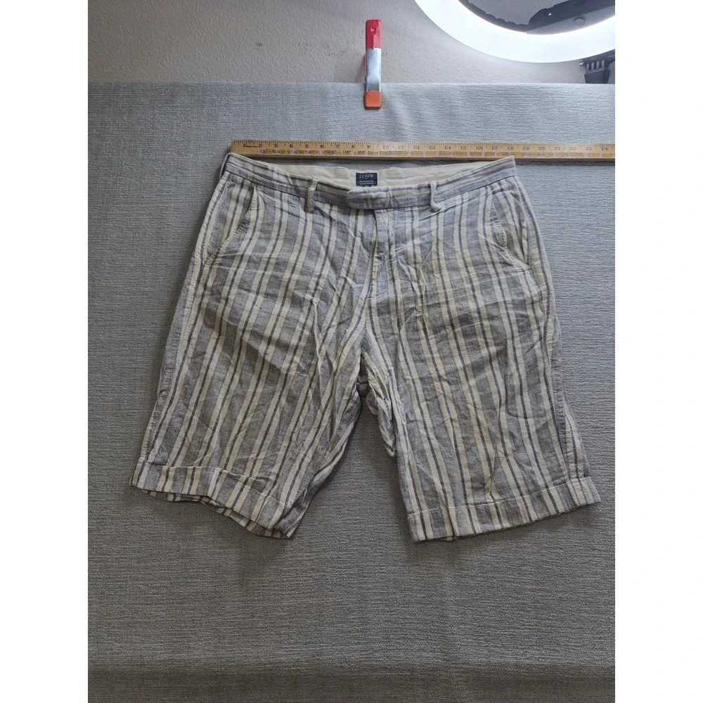 J. Crew Rivington Chino Shorts Mens 34 Blue White Striped Linen Flat Front